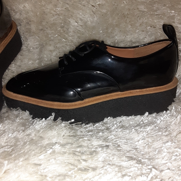 ZARA BLACK PATENT FLATFORM OXFORDS - Picture 6 of 7